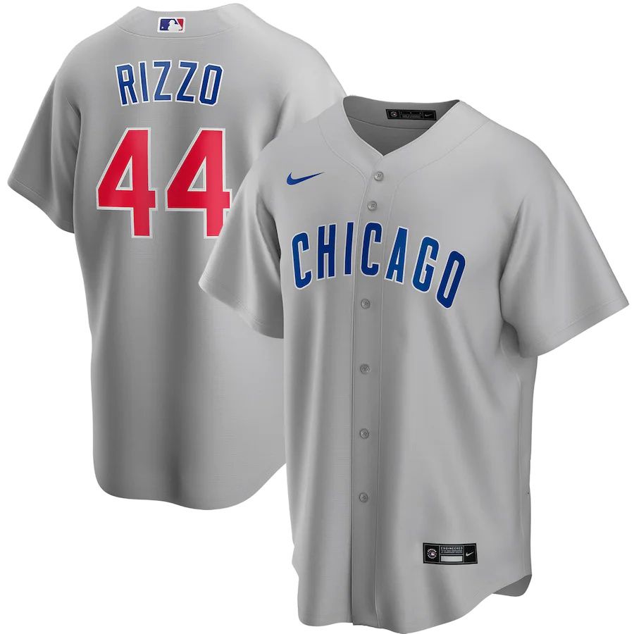 Mens Chicago Cubs 44 Anthony Rizzo Nike Gray Road Replica Player Name MLB Jerseys